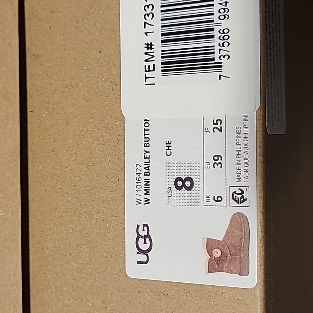 UGG mini bailey button chestnut/ tan, size 8 or 9, new in box - Picture 5 of 13